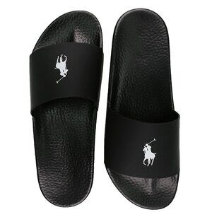 NWT POLO RALPH LAUREN MEN SLIDE SANDAL SLIPPER "BIG PONY EDITION" BLACK MSRP $70